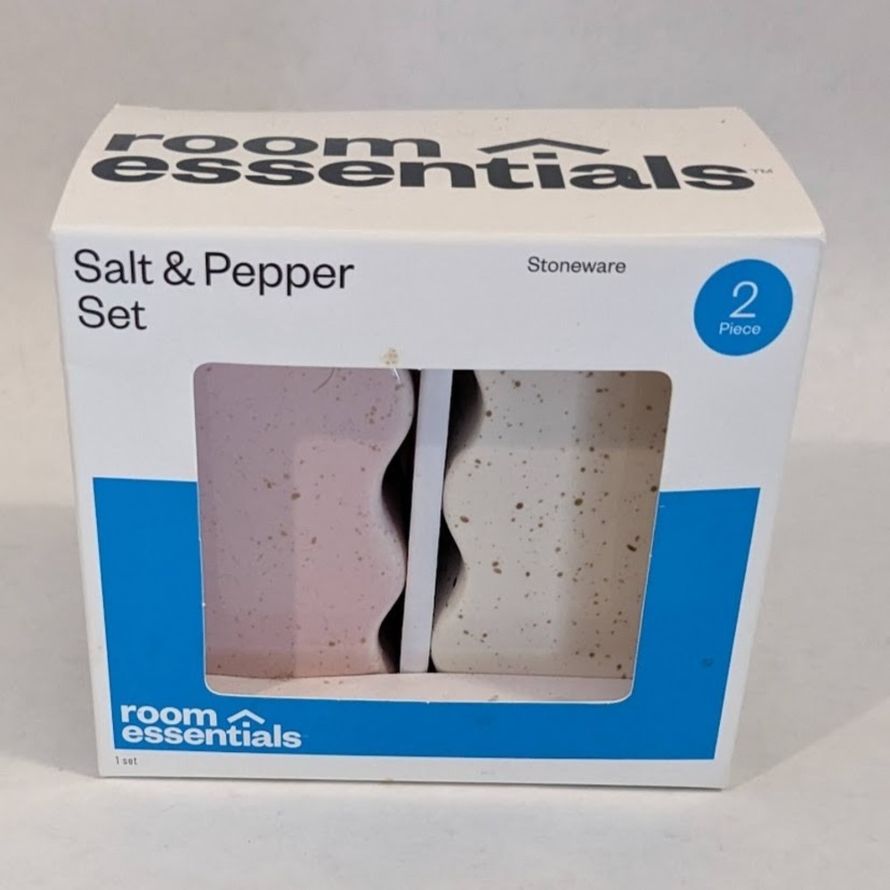 Room Essentials Wavy Speckled Stoneware Salt & Pepper Shaker Set Pink Cream 2pc
